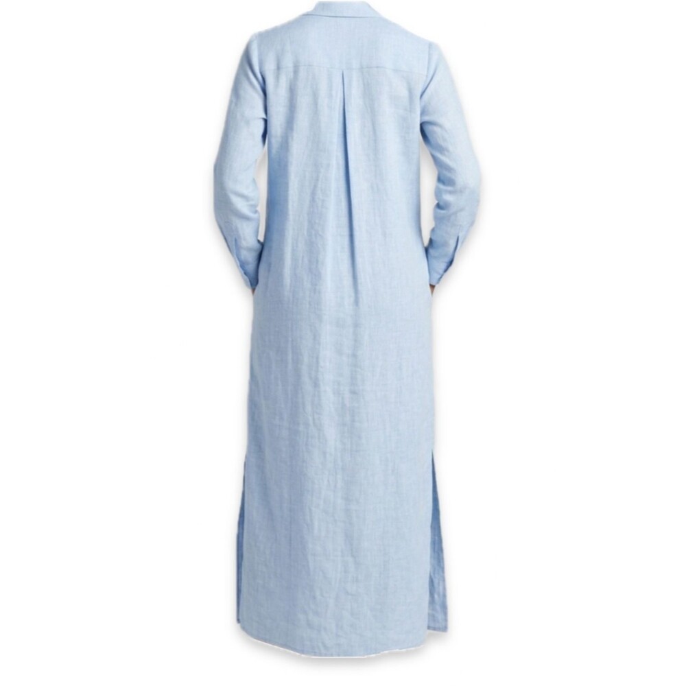 NWT Pour Les Femmes Linen Light Blue Shirt Dress Medium Maxi- Belt Not Included - Picture 2 of 6